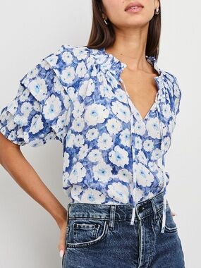Rails Paris Floral Blouse in Blue and White
